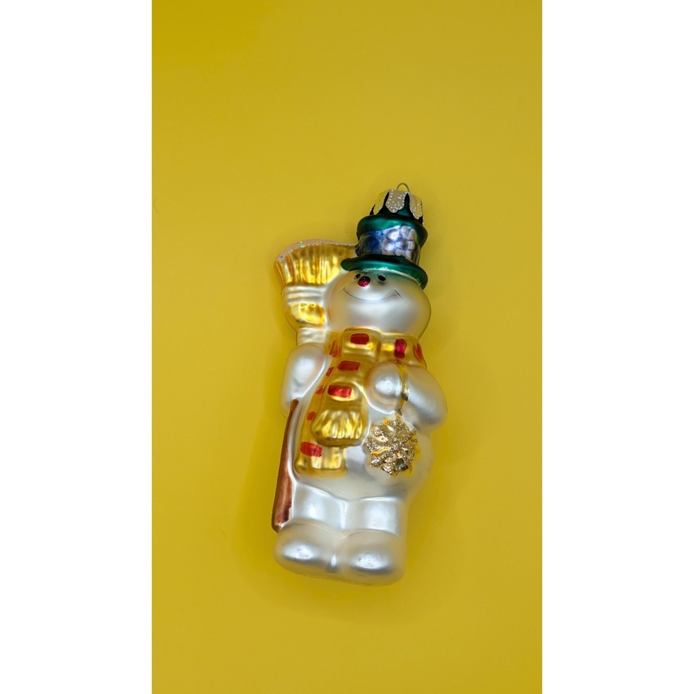 Vintage Hand Blown Glass Snowman Christmas Tree Ornament | Glitter Accents NWOT